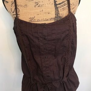 LOFT Chocolate top w/lace & pleat trim adj. waist